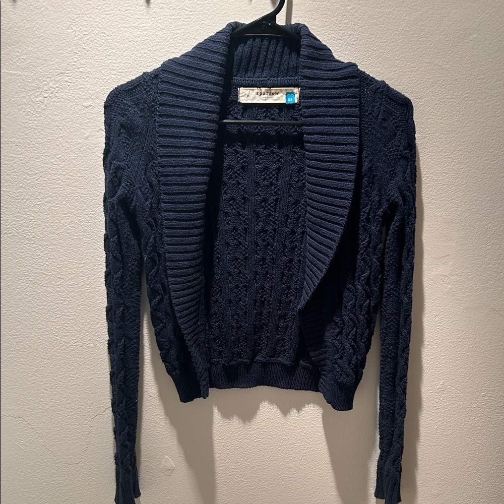 sparrow Navy Cable Knit Shawl Collar Cardigan